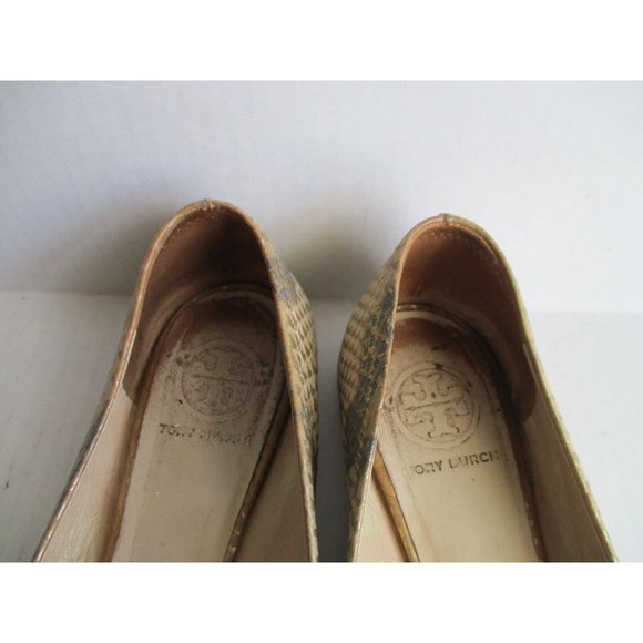 Tory Burch Gold Metallic Flats Reptile Print Logo Medallion - Picture 5 of 7